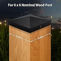 Vista 2 de Azdele Tapas de poste piramidales de aluminio resistente de 6 x 6 pulgadas para poste nominal (poste de madera real de 5.5 x 5.5 pulgadas), con Negro