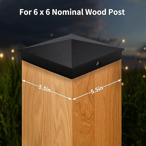 Miniatura 2 de Azdele Tapas de poste piramidales de aluminio resistente de 6 x 6 pulgadas para poste nominal (poste de madera real de 5.5 x 5.5 pulgadas), con