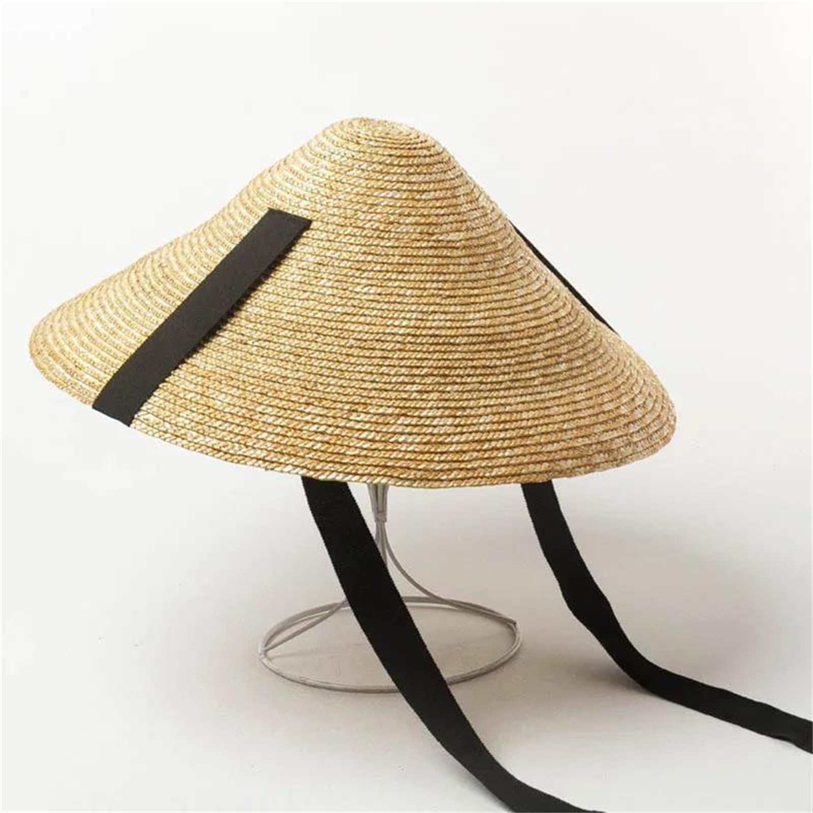 Sombrero de verano para mujer y hombre, sombrero de paja para el sol, ala grande, negro, banda cóncava, gorra de playa
