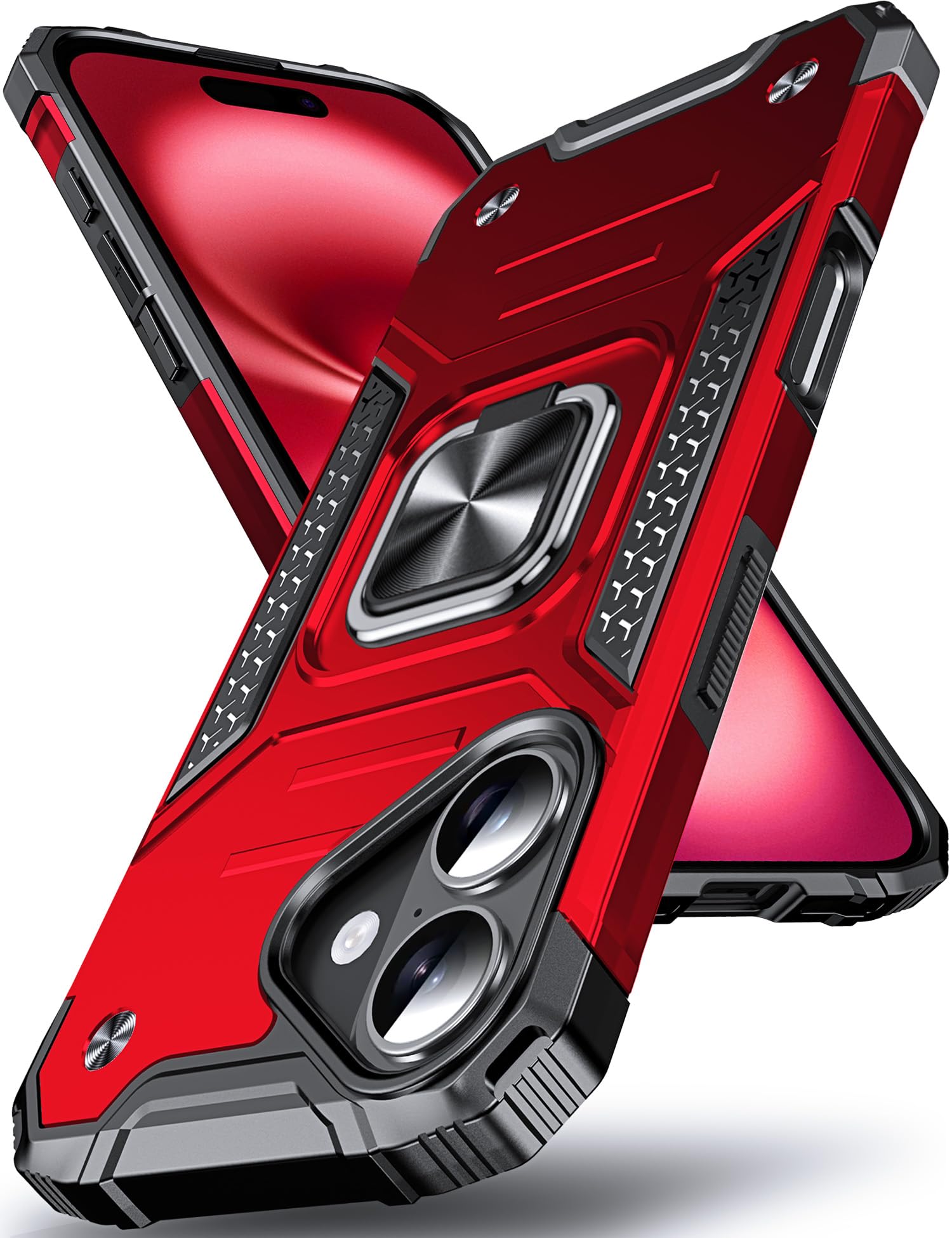 DASFOND Designed for iPhone 17 Case with Stand, Enhanced 360° Rotatable Metal Ring Kickstand Military Grade Impact Resistant Shockproof Protective Phone Case Cover for iPhone 17 6.3'', Red