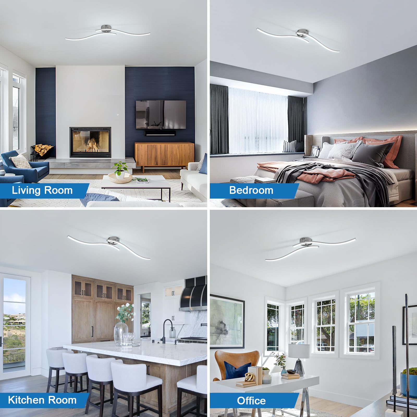 Dorlink Żyrandol do salonu, lampa sufitowa Led do salonu, żyrandol do sypialni, 30 W 2700 LM Nowoczesne oświetlenie wewnętrzne, 6500 K Biały 2 wbudowane pręty LED, odpowiednie do korytarzy, kuchni i