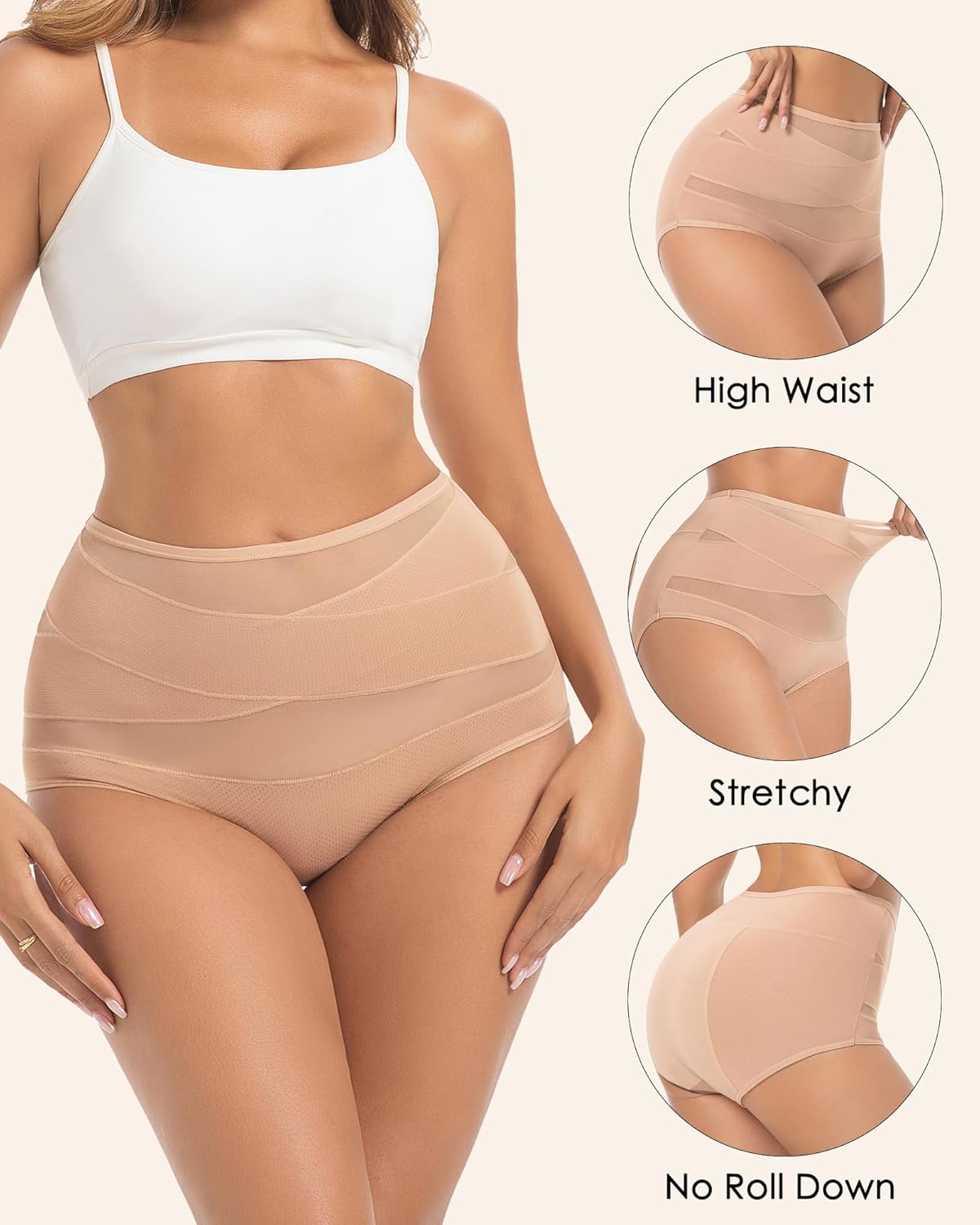 Women Period Underwear High Waisted Tummy Control Panties with Cross-Front Design Breathable Briefs Full Coverage - Image 5