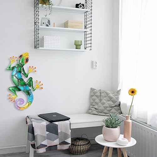 Miniatura 8 de AIZHIYI Gecko - Figura decorativa de metal para colgar en la pared, decoración de pared de Gecko de metal, esculturas de pared de lagarto,