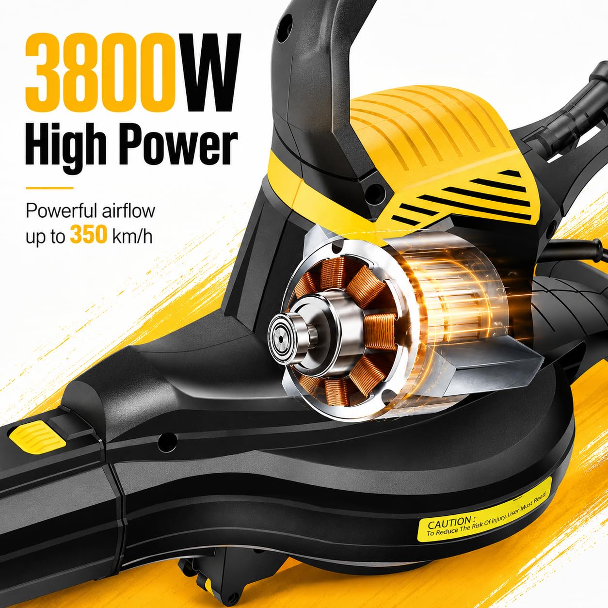 Aspiradora eléctrica de hojas de 3800 W y trituradora, aspiradora de jardín con cable con bolsa de recogida de 40 L y relación de trituración 16:1