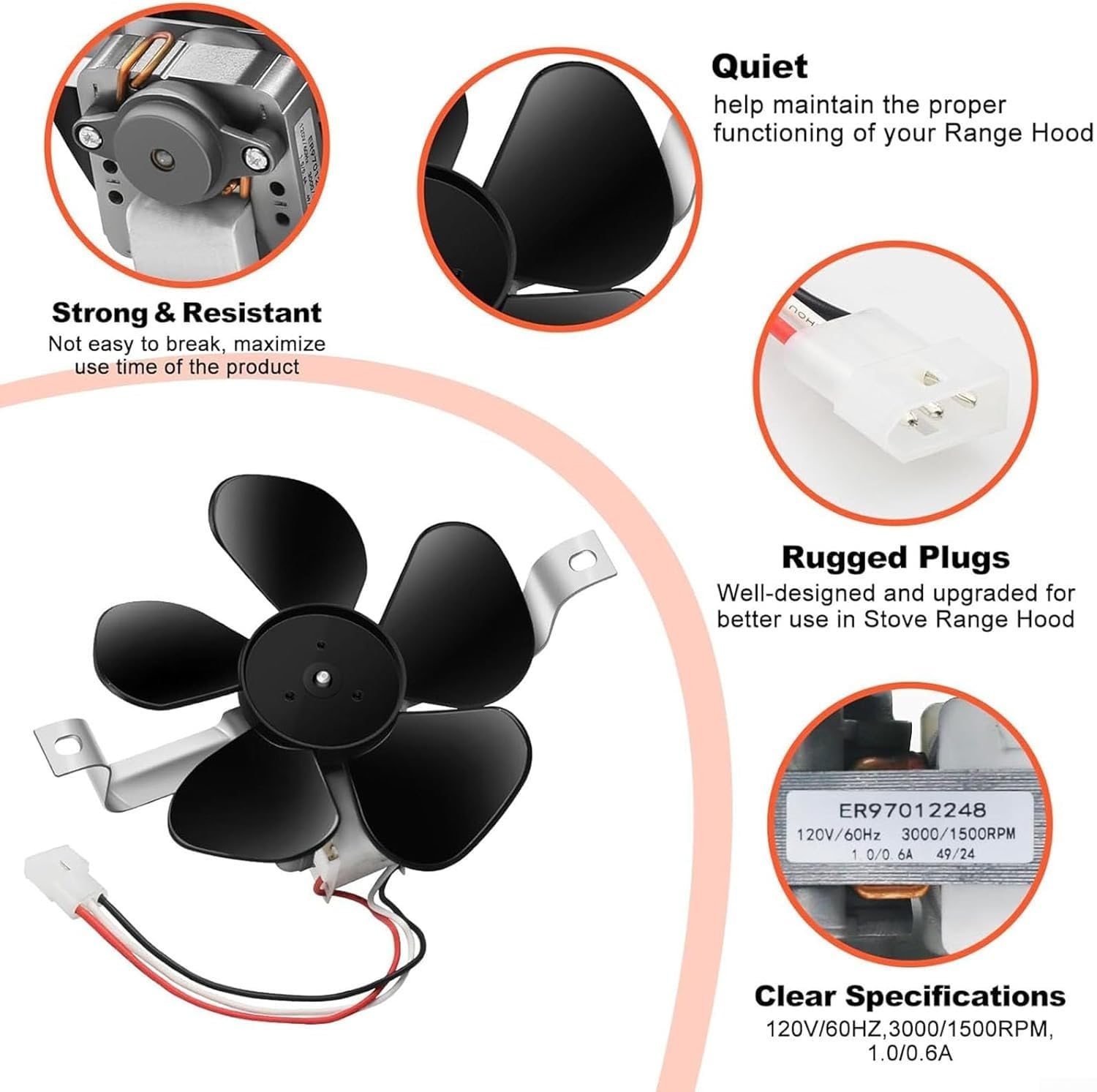Motor de campana extractora de 120 V, pieza de repuesto para extractor de ventilador, sistema de ventilación de cocina, funcionamiento silencioso, metal, plástico, ajuste