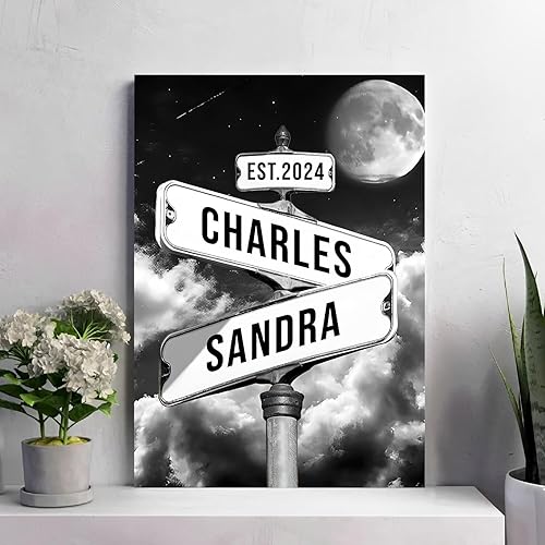 Miniatura 13 de Letrero de calle vintage personalizado para parejas, letrero de calle Crossroads, el mejor regalo para parejas, póster de lienzo vintage con letrero