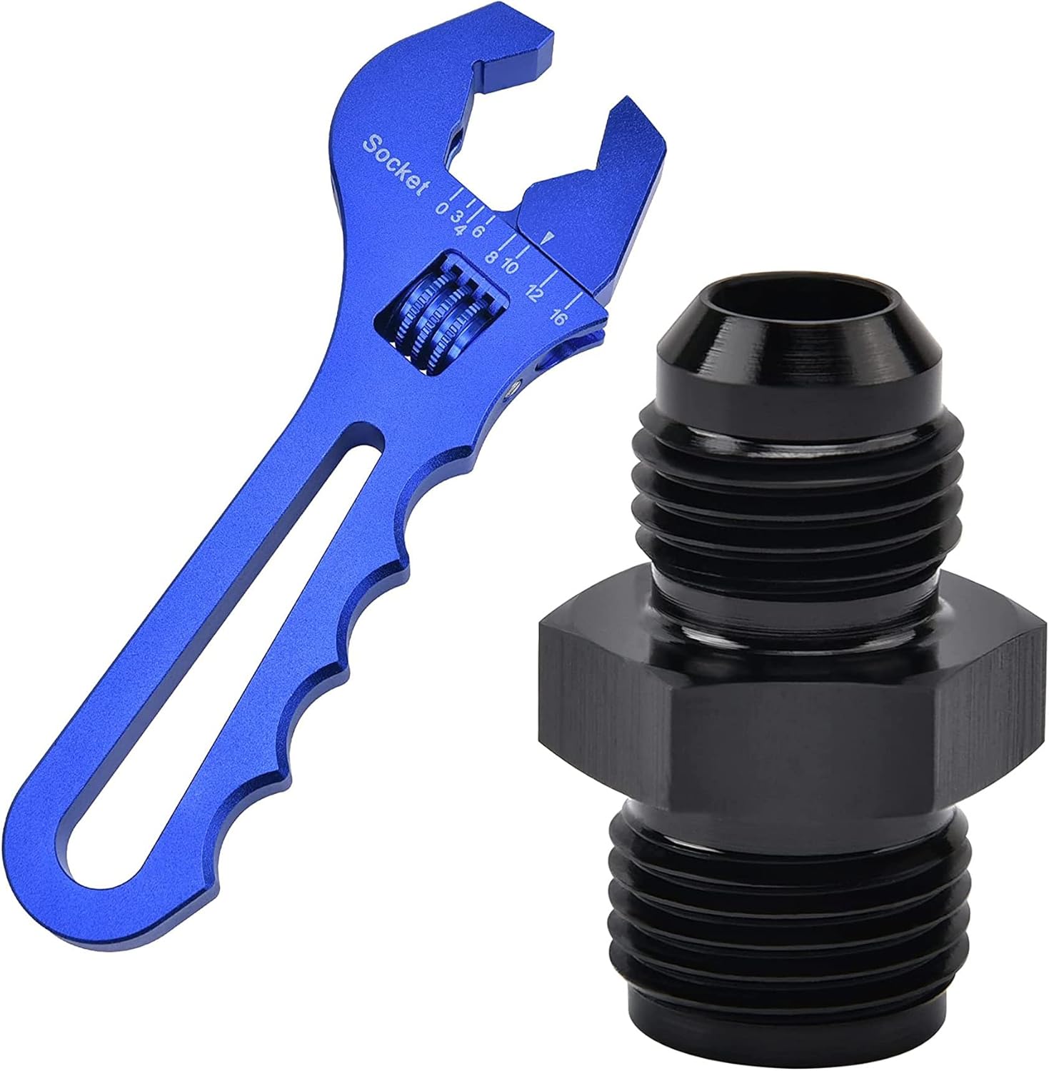 EVIL ENERGY 6AN Male to 5/8 x 18 Thread Inverted Fitting Bundle with Adjustable 3AN-16AN Wrench Aluminum Blue