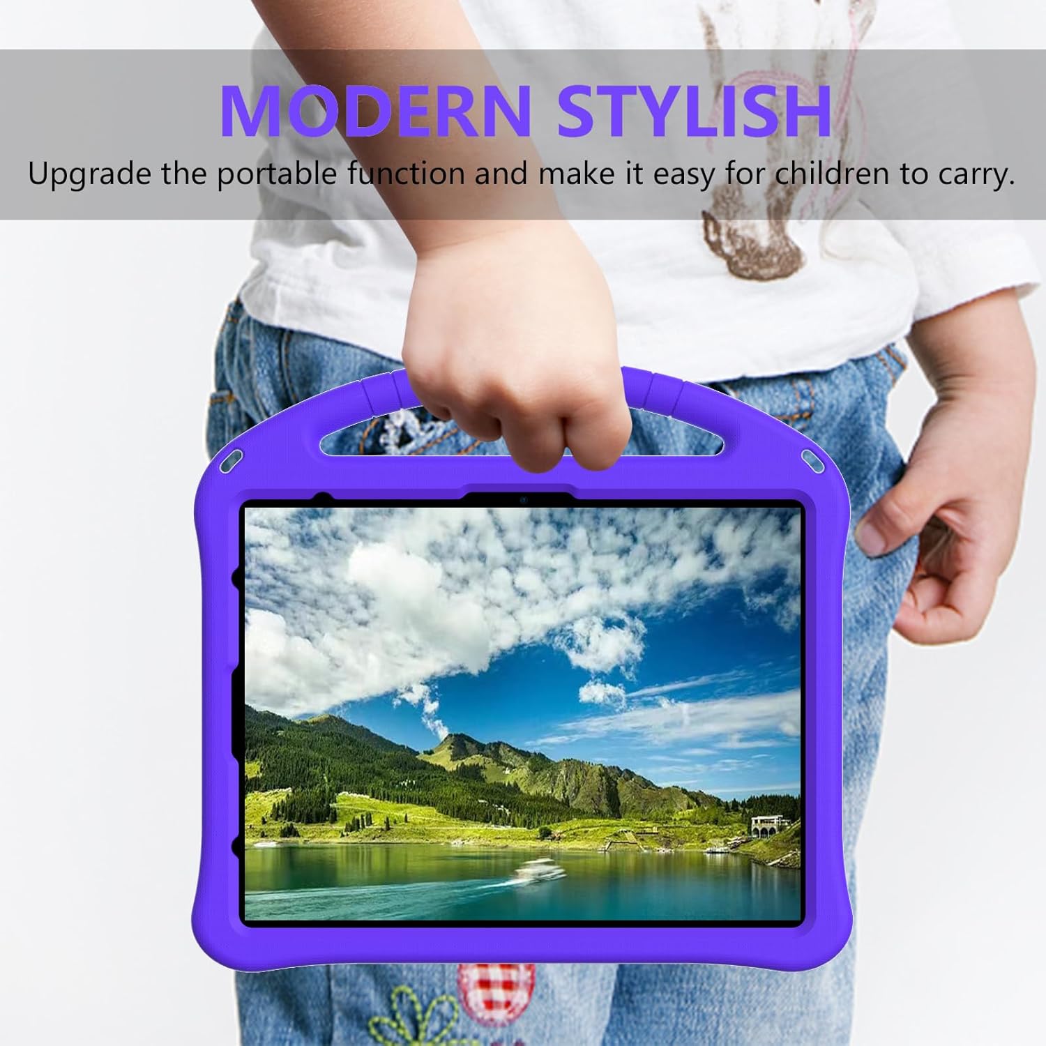 Kids Case for Apple iPad Air 13 M4 M3 M2 2026 2025 2024/ iPad Pro 13 M5 M4 2025 2024/ Pro 12.9" 2022/2021/2020/2018, EVA Shockproof Handle Kickstand Lightweight Cover with Shoulder Strap, Purple