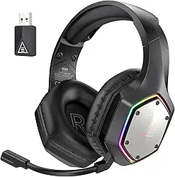 Fone de ouvido sem fio para jogos EKSA E1000WT 2,4 GHz para PC, PS4, PS5 com microfone, cancelamento de ruído, som surround 7.1, bateria de 36 horas, cinza