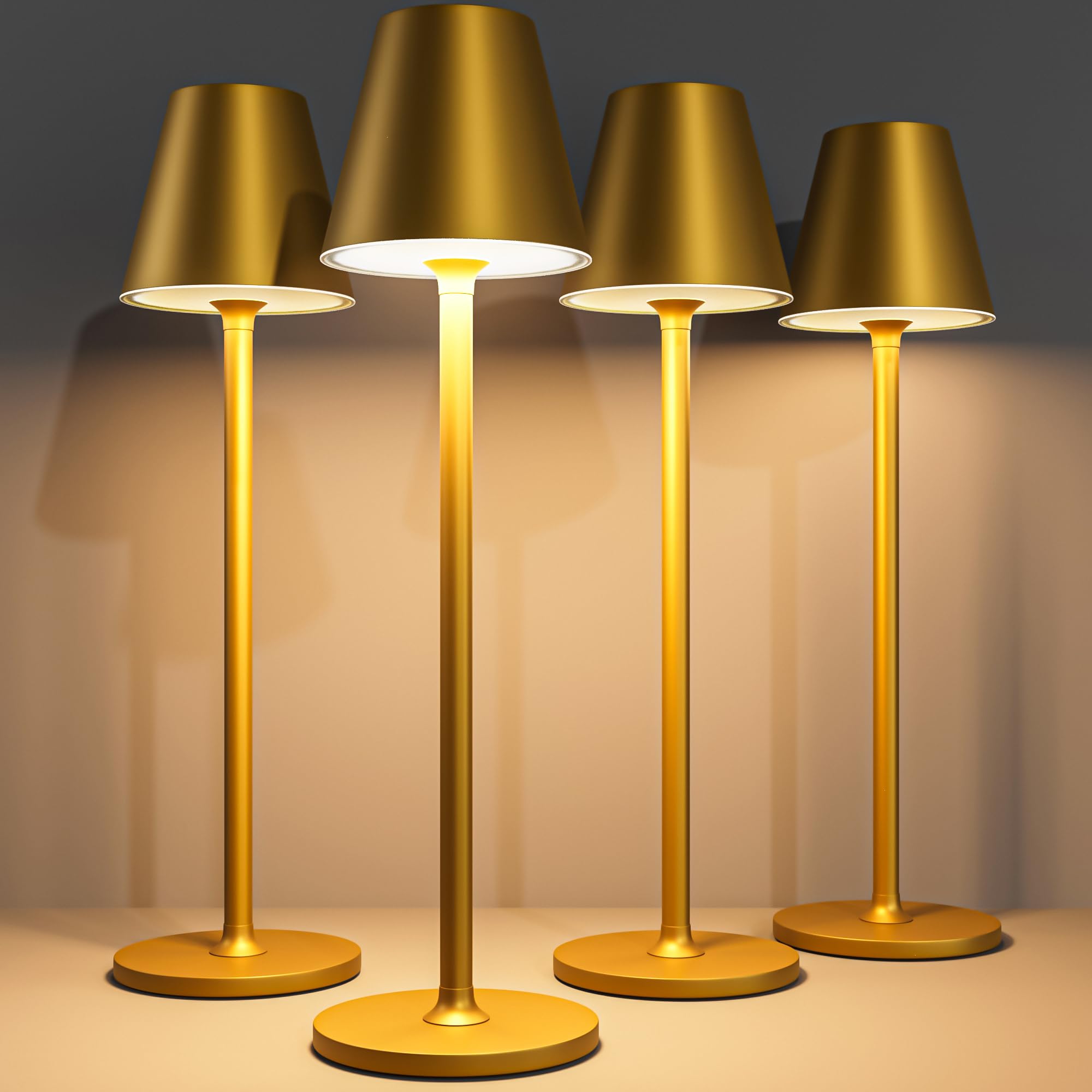 Timjorman 4-Pack Cordless Table Lamps - 5000mAh Rechargeable Battery Operated Desk Lamp, 3-Level Dimmable LED Night Light for Bedroom, Dining, Restaurant - Metal Design (Bronze 4PACK)