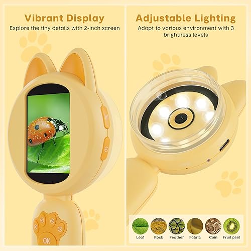 Miniatura 4 de TINYLENS Microscopio Mia para niños, mini microscopio digital con pantalla IPS de 2 pulgadas, kit de juguete educativo de ciencia de mano, regalos