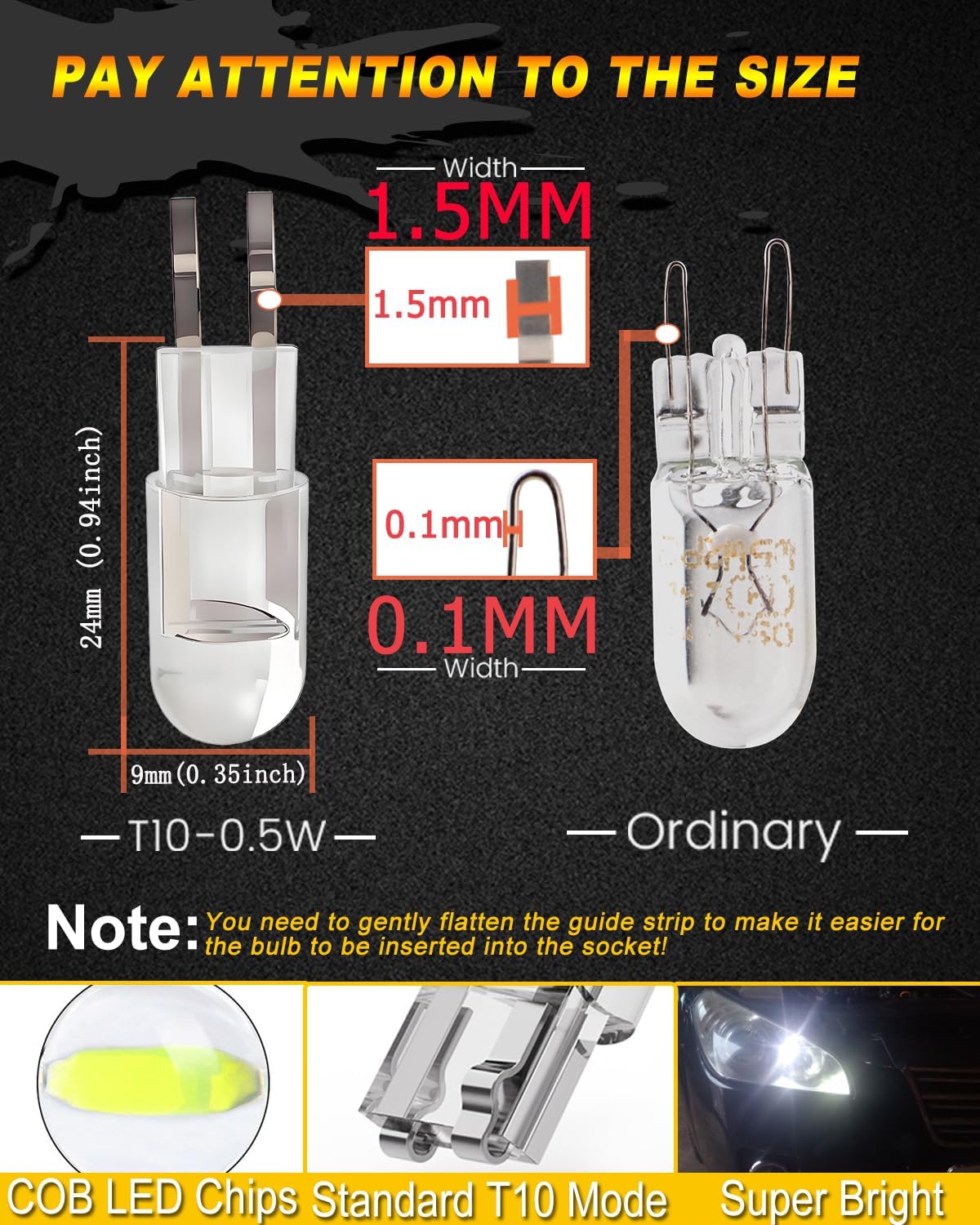 Qasim 194 LED Bulb White 2825 168 W5W T10 Wedge COB Bulbs 6000K for Car Interior Dome Map Glove Box Reading License Plate Courtesy Step Lights, Pack of 25