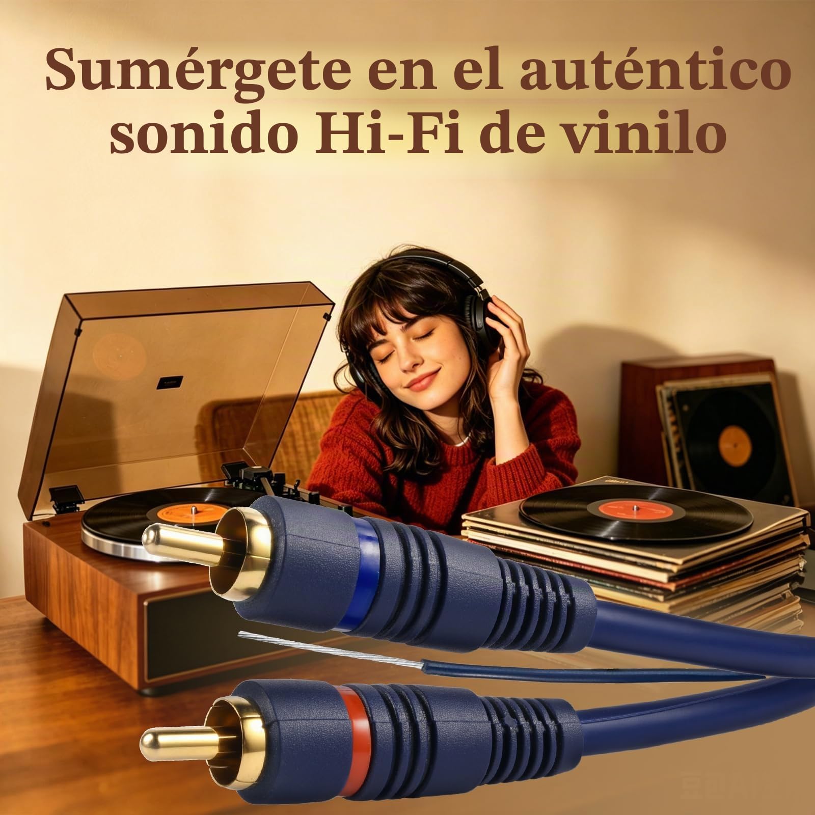 Ullnosoo Cable giratorio de 10 pies, chapado en oro 2RCA macho a 2RCA macho con cable de tierra, cable de interconexión estéreo para tocadiscos, preamplificador, reproductor de discos, amplificador