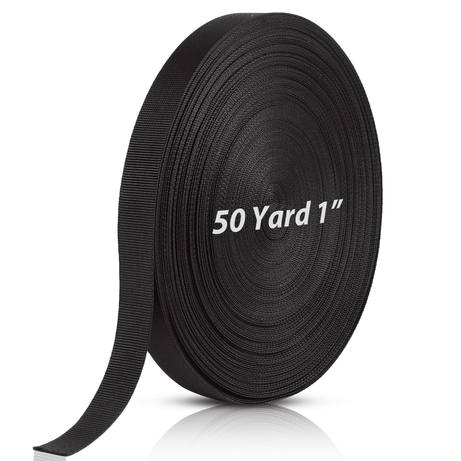 EXPERY 1 Inch Black Polypropylene Webbing, 50 Yards Heavy Duty Climbing Strap for Dog Leash, Seat Belt, Backpack Handles, Rescue Rope, and Outdoor Gear