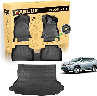 KARLUX スバル 新型 フォレスター sk系専用フロアマット＆ラゲッジマット 4点セット。3Dカーマットは防水・防滑・防汚でTPE素材製。スバル・フォレスター Forester ske/sk5/sk9型 2019-2023年式 に最適化されたカスタム設計。… (1-2列目フロアマット+トランクマット)