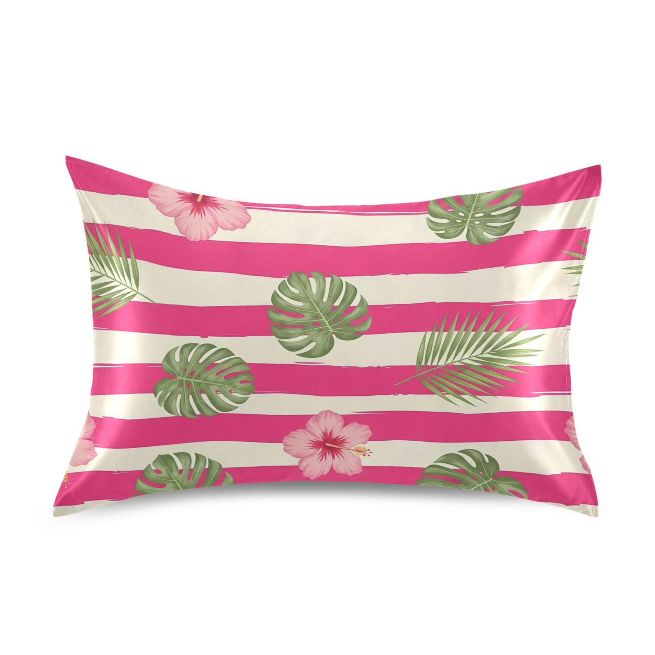 Fuauuyl Pillowcase King Size 20x40 in, Hibiscus Monstera Leaves Soft Breathable Satin Pillow Case for Hair and Skin with Envelope Closure Wrinkle-Free