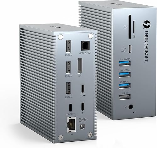 Base Thunderbolt 3, estación de acoplamiento TOTU 18 en 1 Thunderbolt 3 USB C con 8K DP, 1 Gbps Ethernet, USB-A 10Gbps, USB-C 3.2, SD/TF, audio,