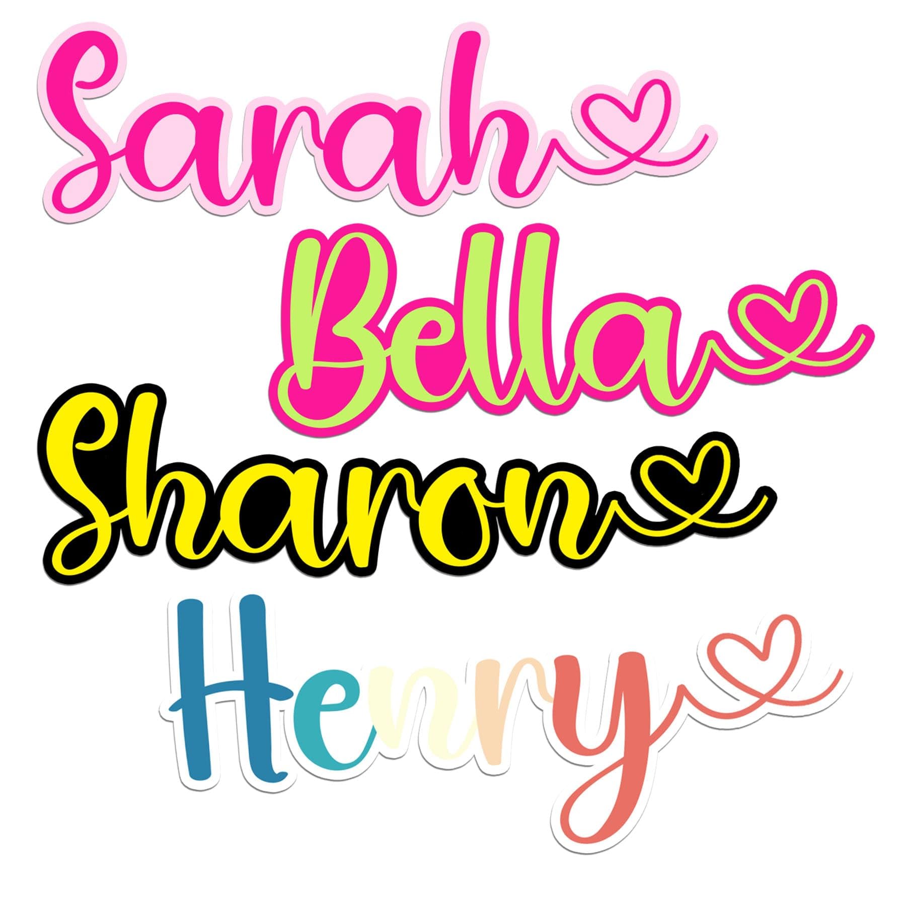 Custom Name Sticker Personalized Heart Text Beauty Name Colorful Decal Waterproof Vinyl Decal for Water Bottles Tumbler Laptop Hard Hat Car Kindle