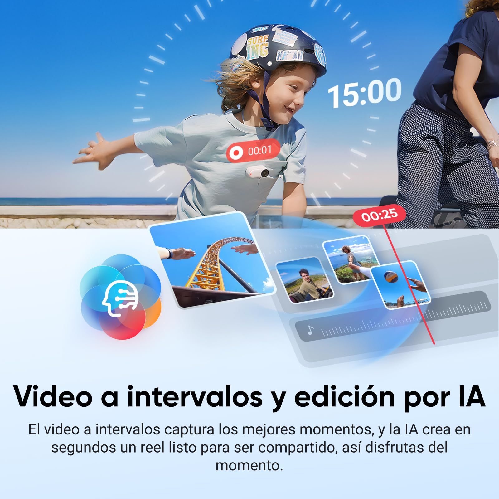 Insta360 GO 3S Paquete de Acción - Cámara Vlogging 4K, POV Manos Libres, Móntala Donde Quieras, Estabilización, 140 Min de batería, Impermeable 10 M, Edición IA, Apple Find My, Vlog, Viajes, Blanco