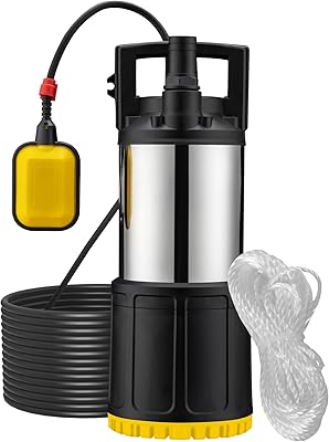 Wiltec Bomba de agua sumergible 1000 W caudal 5500 l/h altura máx. 30 m, inmersión máx. 7 m, interruptor flotador y termorregulador, bomba de inmersión para agua limpia, PPO y acero inoxidable