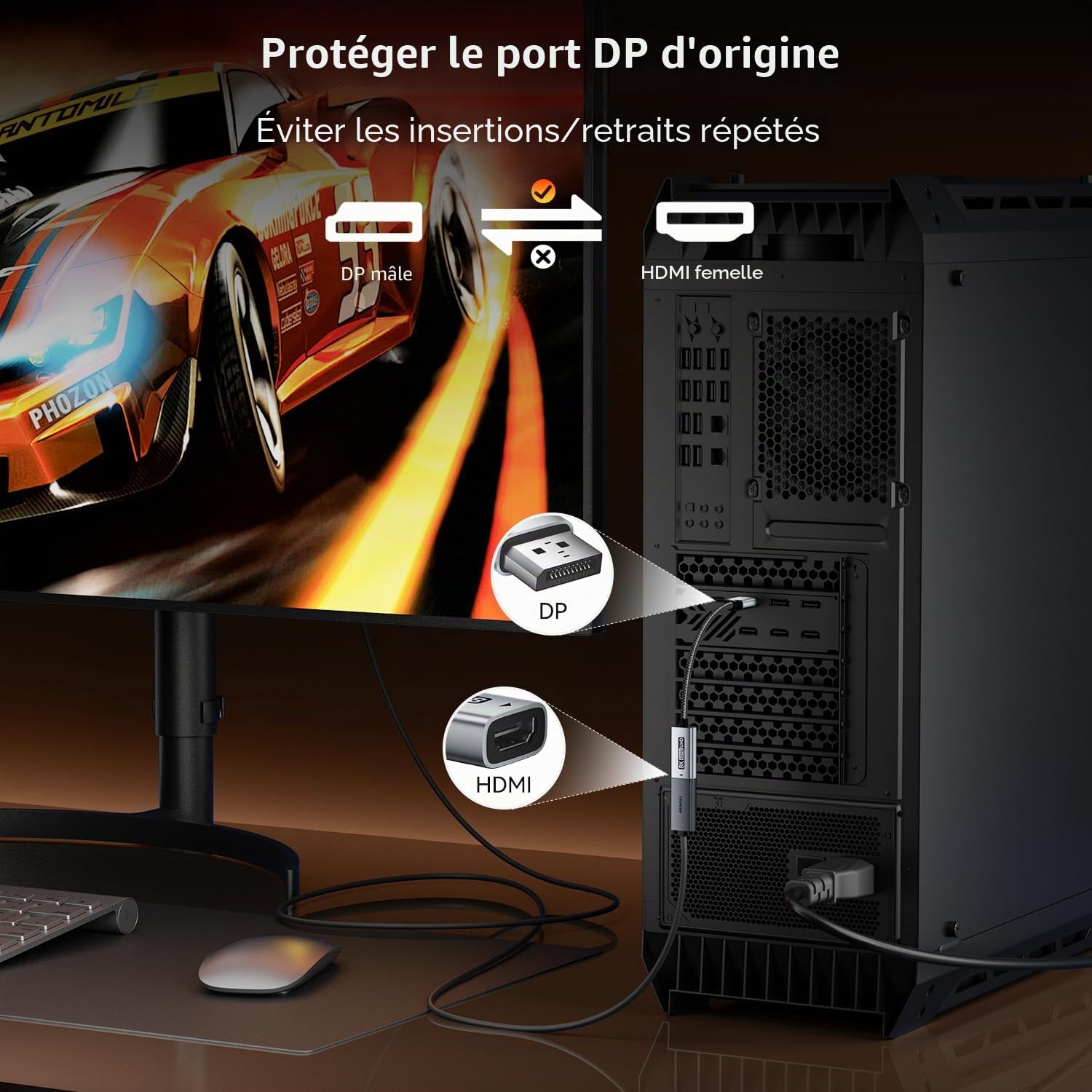 BENFEI Adaptateur DisplayPort 1.4 vers HDMI 2.1 8K@60Hz/4K@240Hz/1080P@480Hz, Conversion unidirectionnelle, Convertisseur Aluminium pour Moniteur de Jeu, téléviseur, AMD, NVIDIA