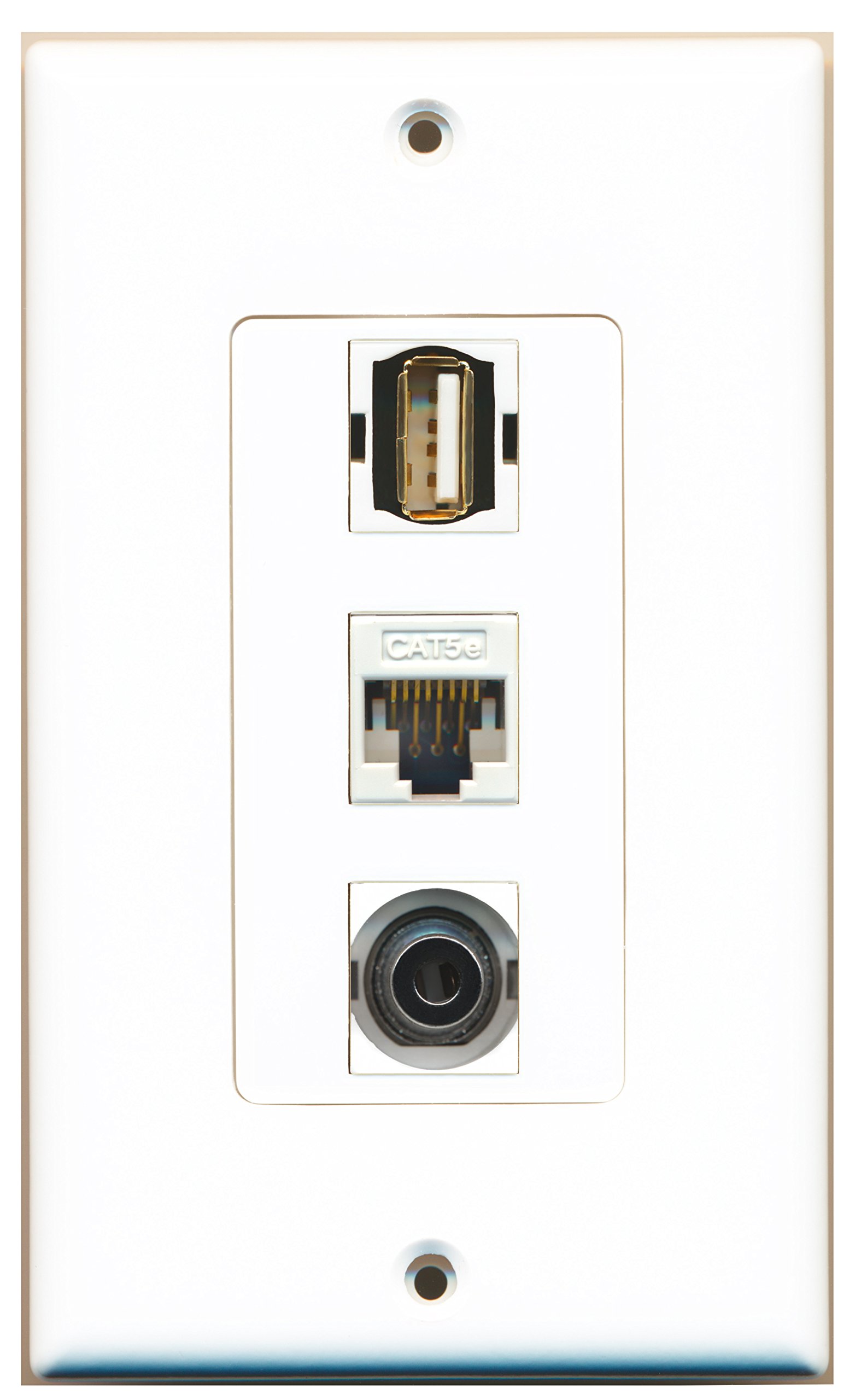 RiteAV Piastra A Parete Con 1 Porta USB A/A E 1 Porta Ethernet Cat5e - Bianca, Con Staffa