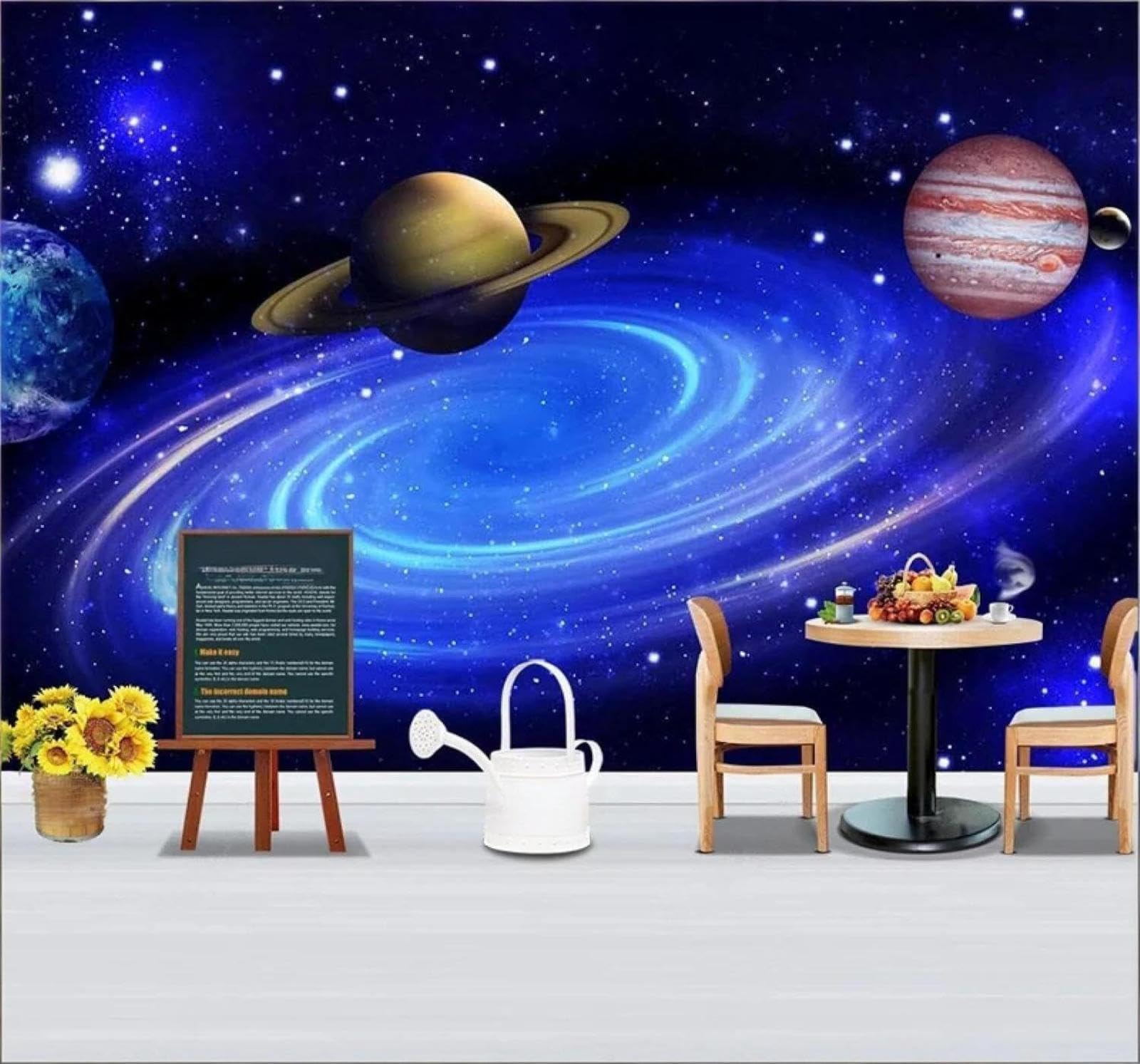 XLMING Cartoon Beautiful Starry Sky Planets Universe 3D Wallpaper Silky Texture Home Study Office Grey Dining Room Sofa Bedroom Living Room TV Backdrop-430cm×300cm