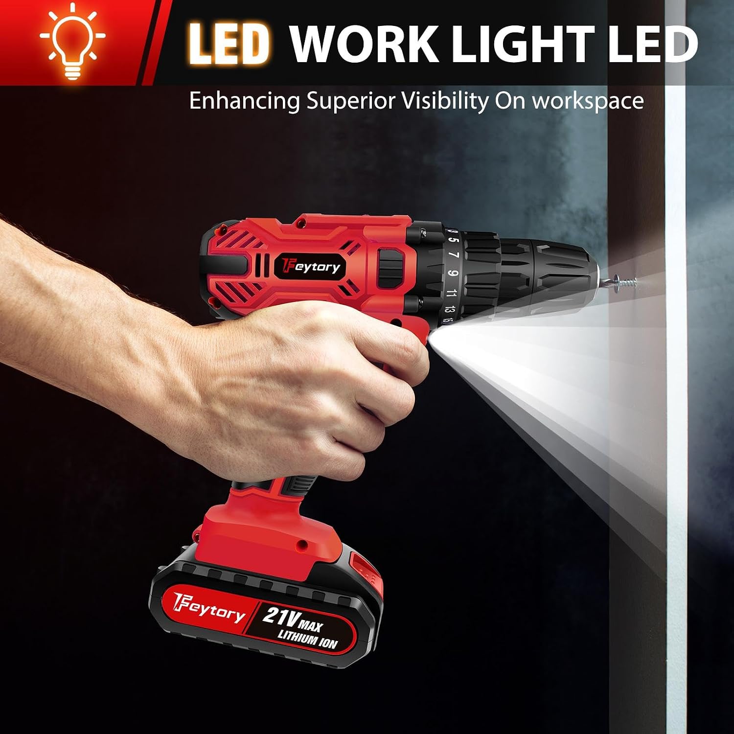 HSHa Cordless Drill LED work light illuminating a dark area