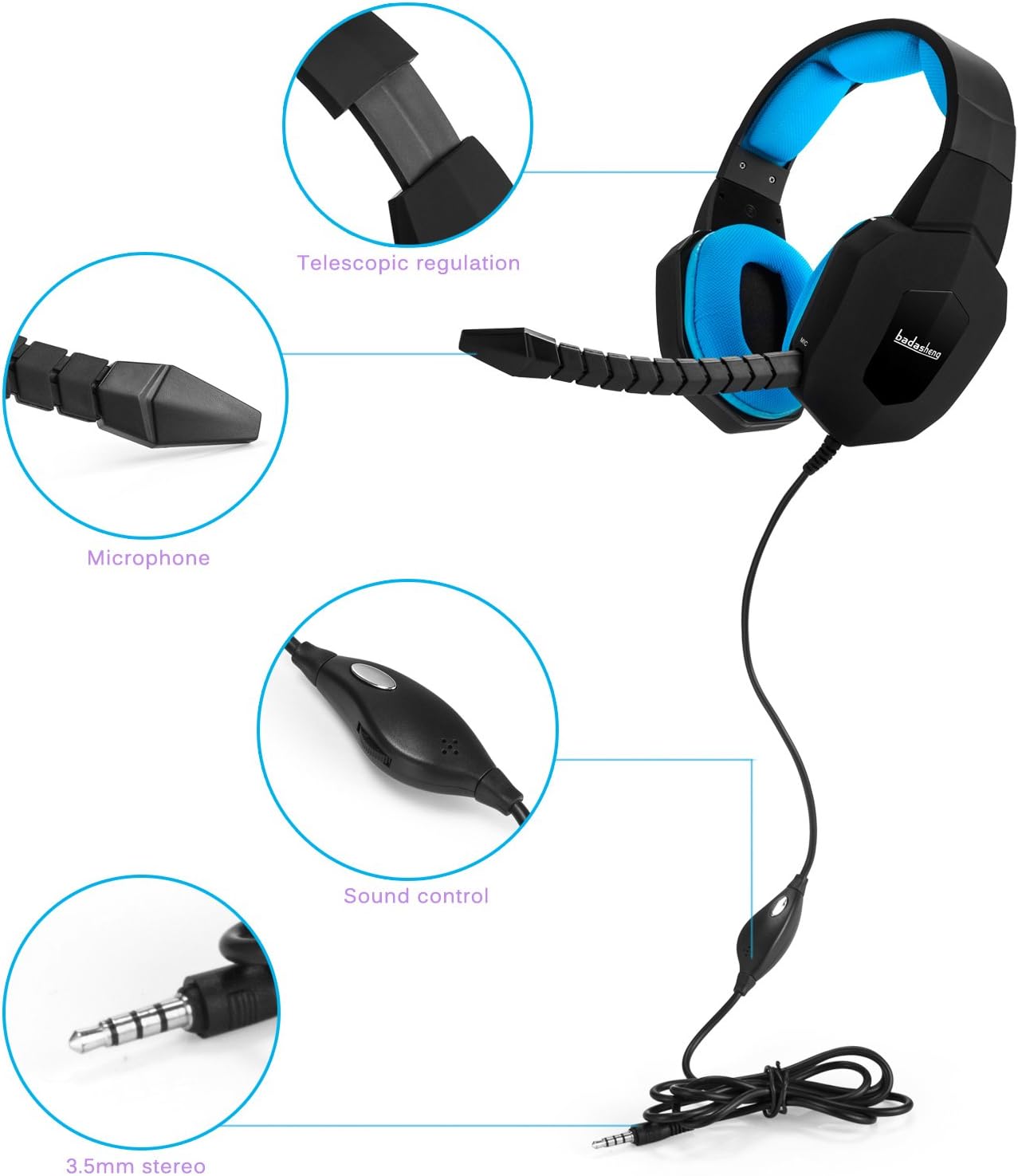 PS4 Xbox one 3.5mm Stereo Gaming Headset for Playstation 4 Xbox 1 PC iPhone Ipad Smartphone Tablet and Mac with Detachable Microphone