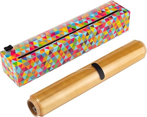 Chicwrap Triangle Refillable Plastic Wrap Dispenser - Includes 12" x 250' Roll Professional Grade Disposable Plastic Wrap - Reusable Dispenser w/Slide Cutter - Ideal Dispenser & Saves Money