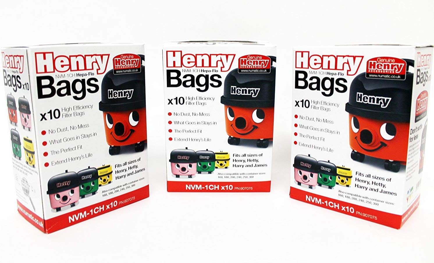 3 X Genuine Numatic Henry NVM1CH Hepaflow Vacuum Bags 907075 Pack of