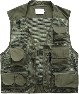 Mens Outdoor Casual Hollow Out Thin Multi-pockets Stand Collor Hooded Outerwear Camping Hunting Fishing Photography Vests Gilet