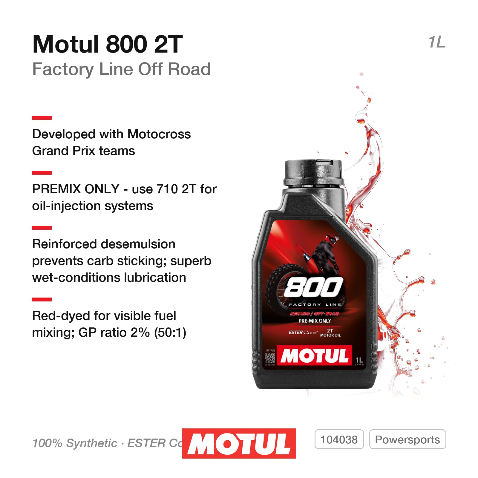 Amazon.com: Motul 800-2t Off-Road 100% Synthetic Premix 1 Liter