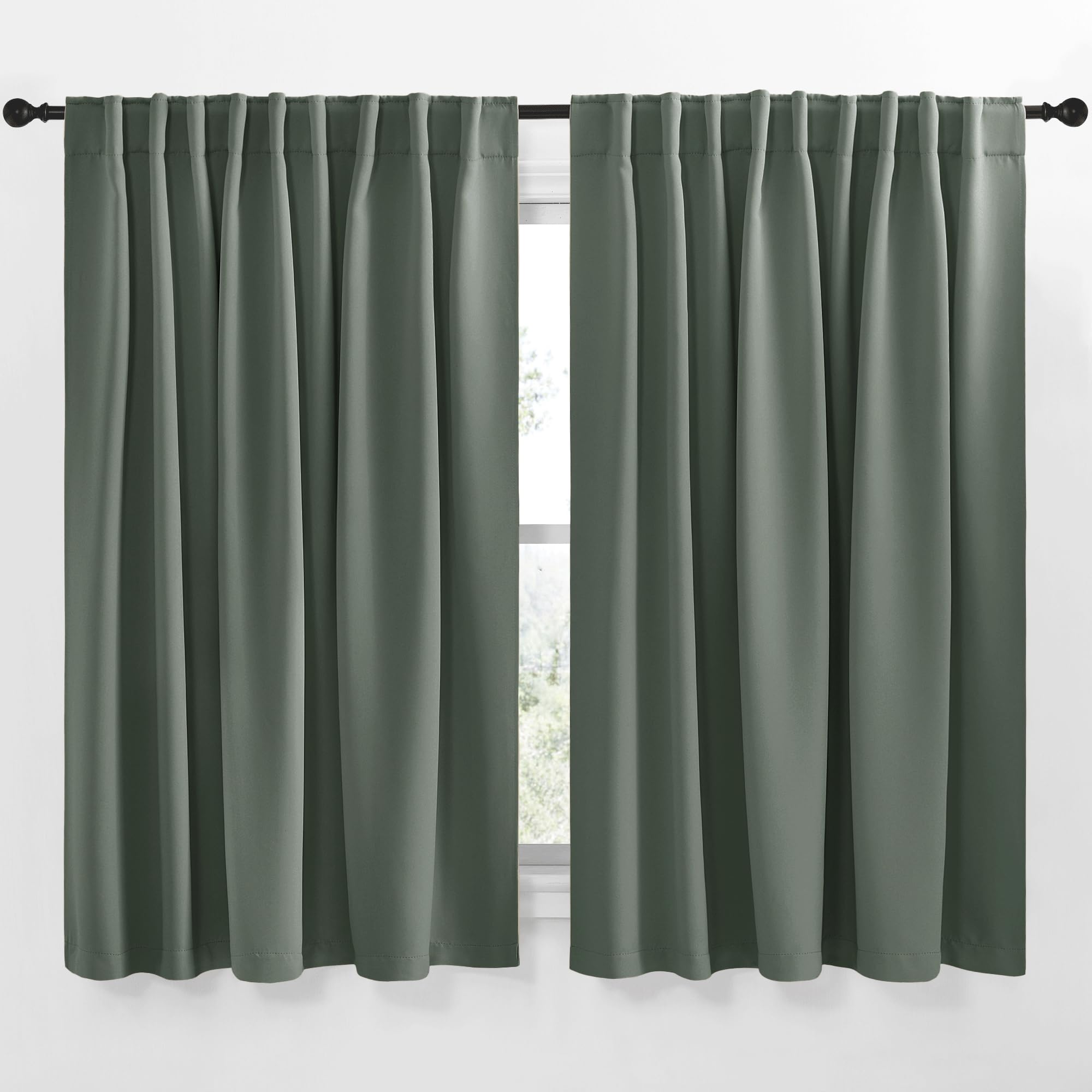 NICETOWN Blackout Curtain Panels Window Draperies - (Dark Mallard Color) 62x63 inch, 2 Pieces, Insulating Room Darkening Blackout Drapes for Doorway Shower Bathroom Laundry Room Bifold Door