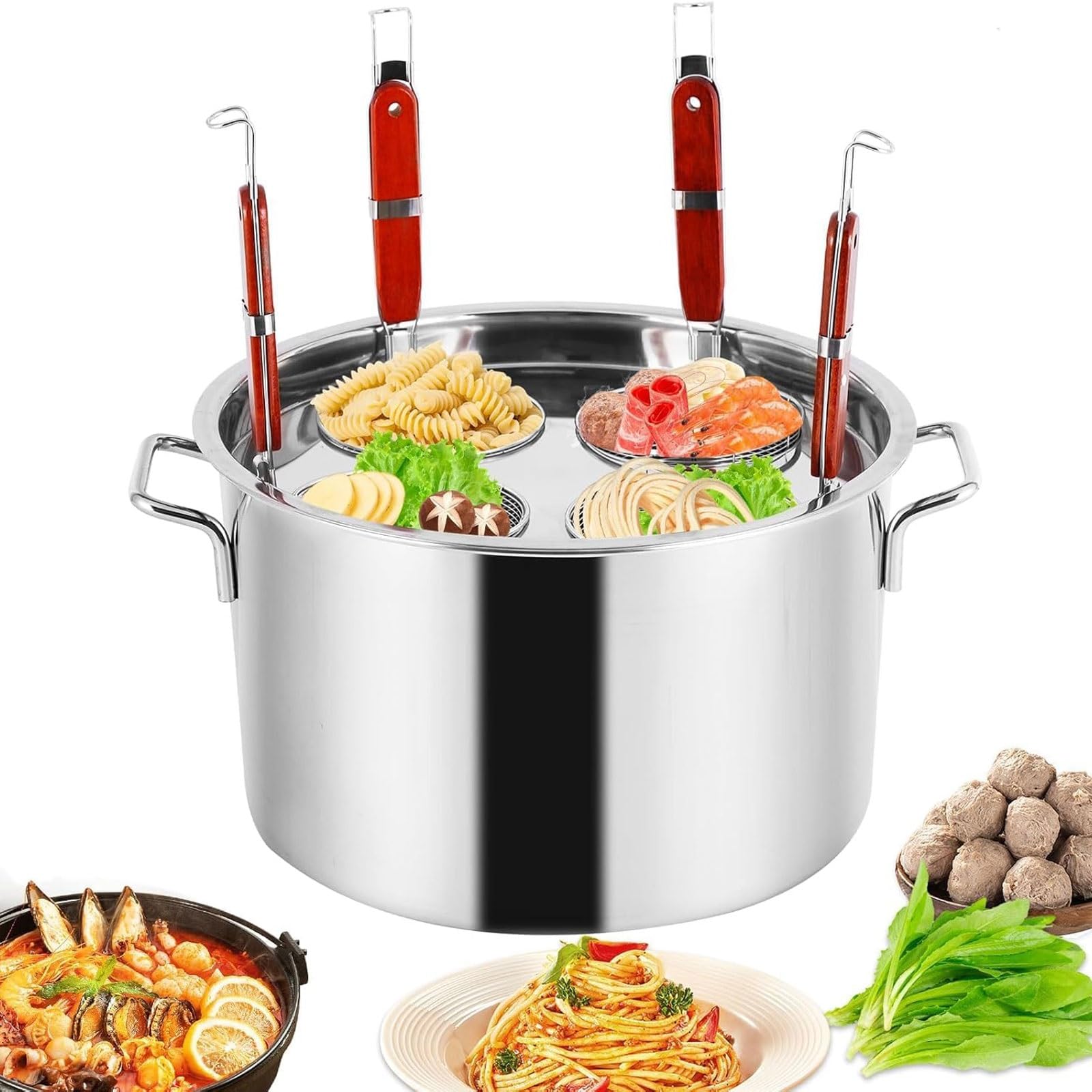 Eiwitany Commercial Pasta Cooker, Desktop Manual Noodle Boiler with Detachable Filter Baskets for Kitchen & Street Food Stall Use (4 Holes)