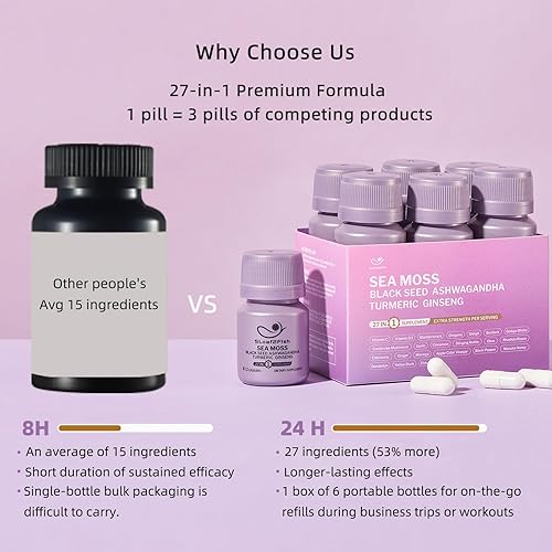 Miniatura 2 de Suplemento orgánico de cápsula de musgo marino 27 en 1, aceite de semillas negras de musgo de mar Shilajit, Ashwagandha, jengibre, raíz de bardana,