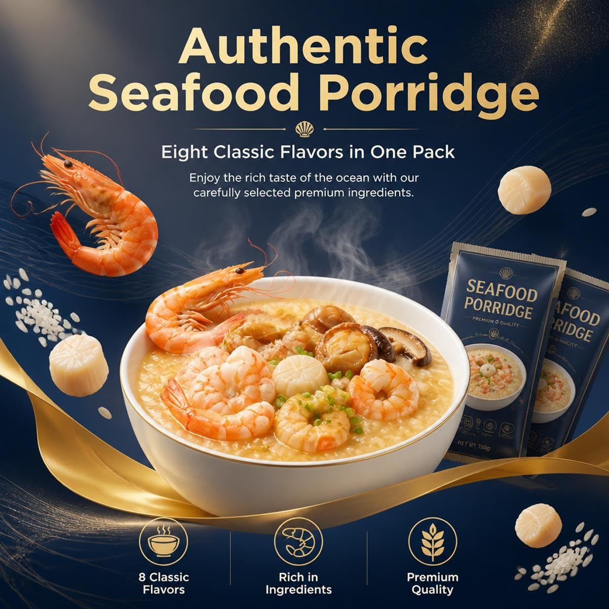Meeresfrüchte-Congee, Gefriergetrocknete Reismischung,150g*8pcs