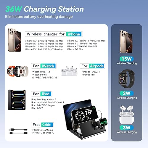 Miniatura 4 de WHJ Estación de carga inalámbrica 5 en 1 para múltiples dispositivos Apple - Soporte de cargador inalámbrico Mag-Safe, cargador rápido magnético de