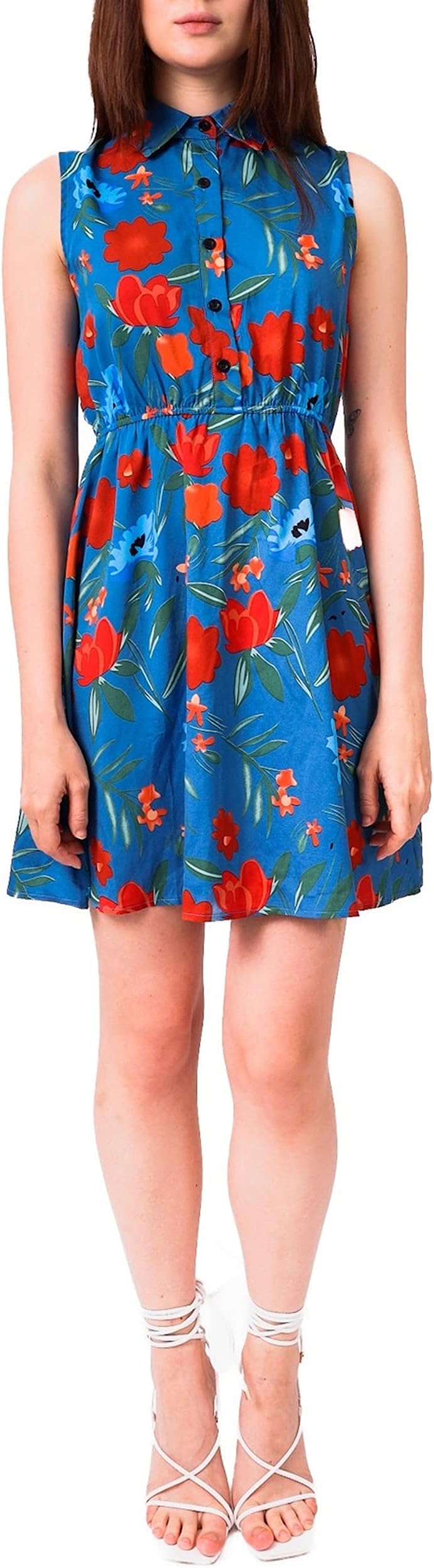 LaVieLente Sleeveless Shirt Dress Above Knee Length Stretchable Waist Design Unique Customized Animal and Floral Pattern