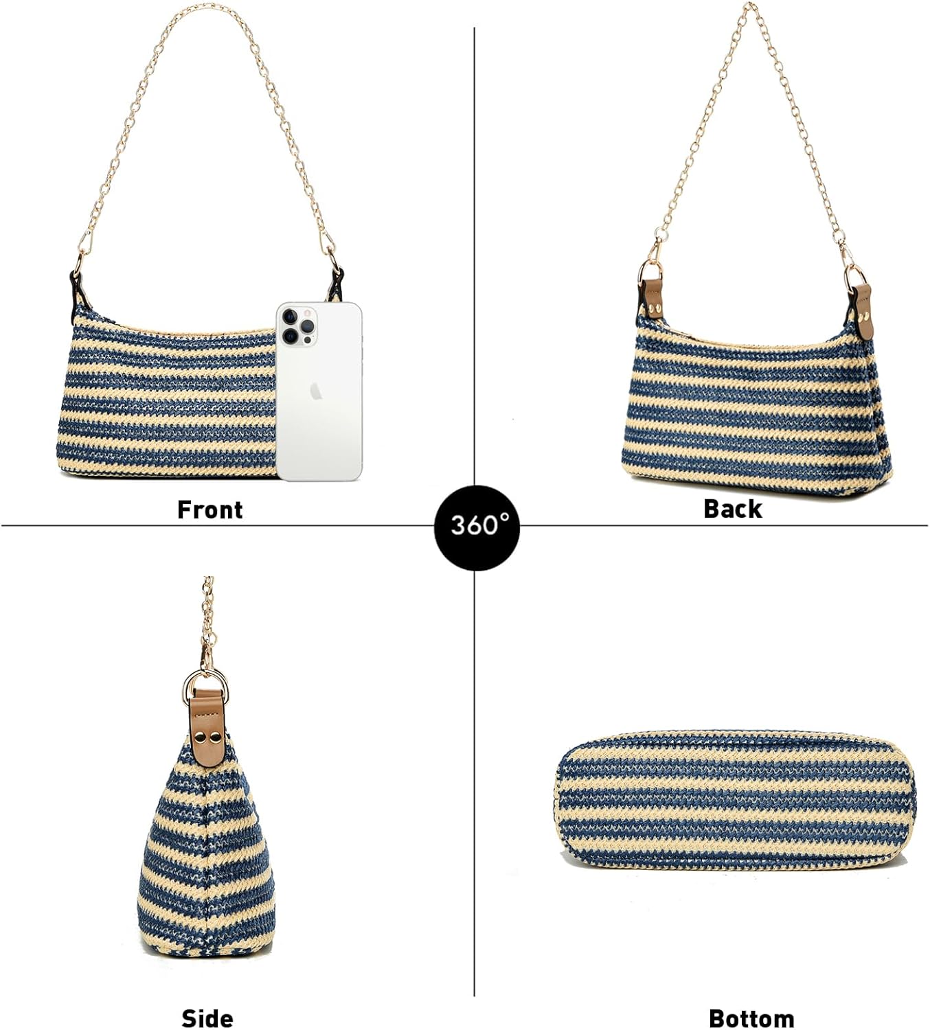 CROJUYI Straw Shoulder Bag for Women Soft Small Woven Shoulder Purse Handbag,Beach Tote Straw Bag for Summer