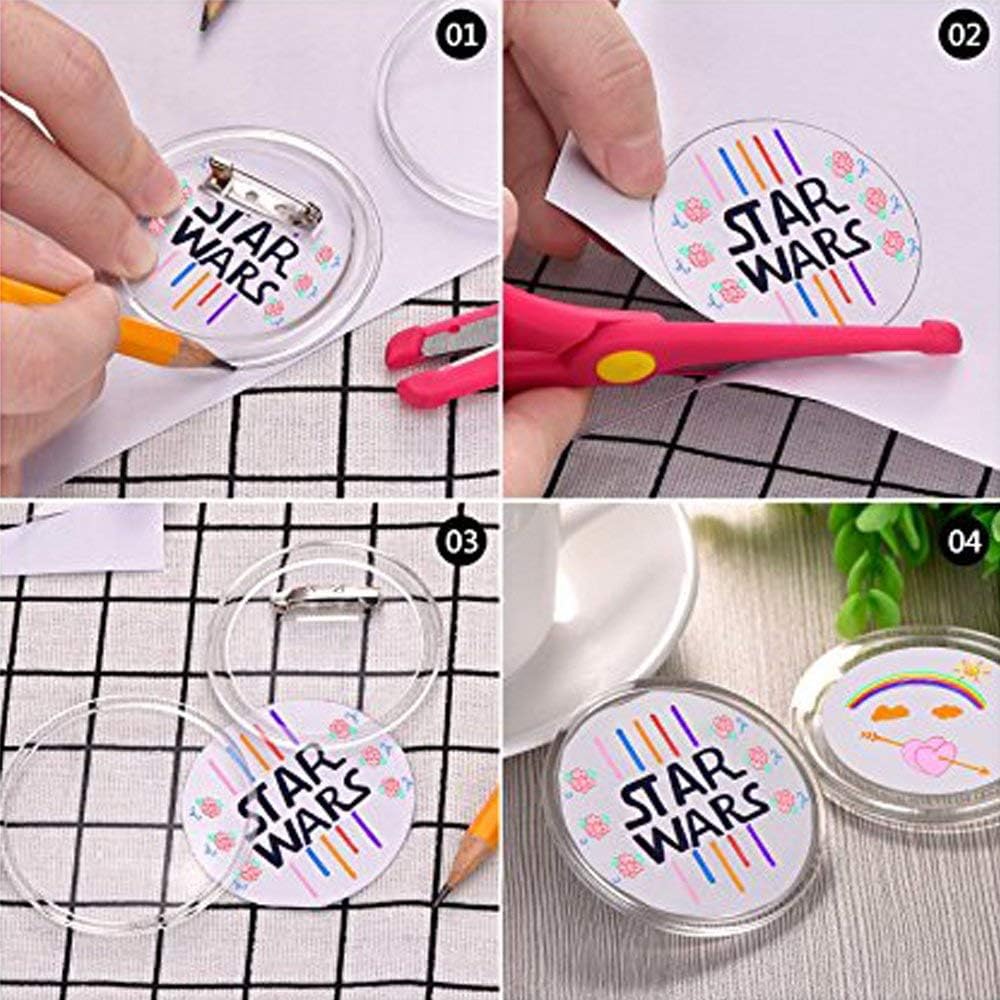 FJSM 30 Sets 2.4 inch Badge Button Pin Round DIY Button Badge Acrylic Design Clear Plastic Large Pin Button Badge Kit for Children's DIY Craft Supplies