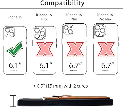 Miniatura 2 de Dockem Funda para iPhone 15 con carcasa de TPU reciclado y 2 ranuras para tarjetas cosidas, cartera de piel sintética reciclada (N2R, marrón claro)