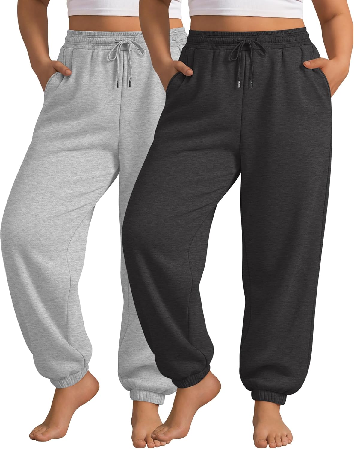 2 Pack Women's Plus Size Joggers, Drawstring Loose Baggy Sweatpants Cozy Athletic Casual Yoga Pants with Pockets