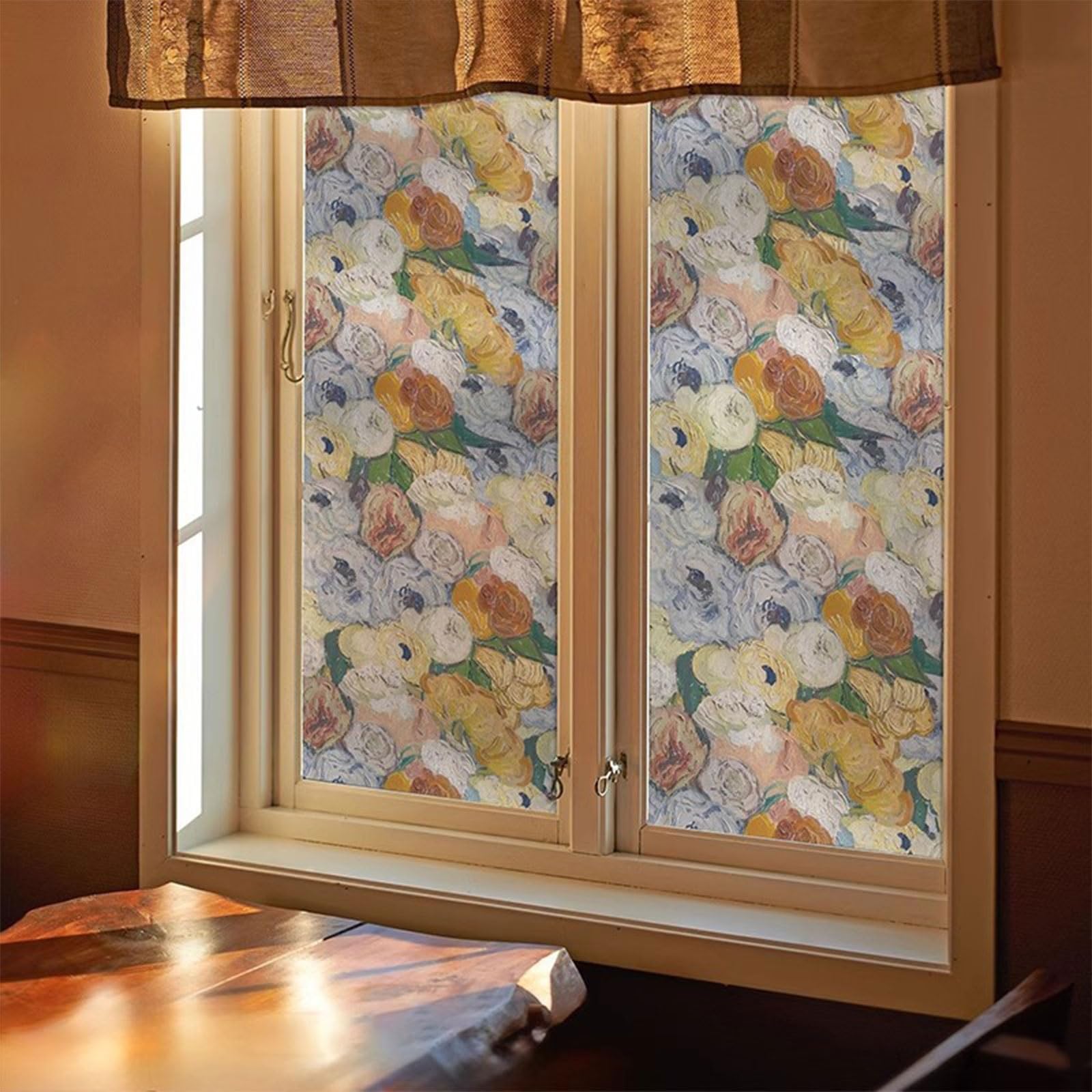 Eiauiuo Colorful Window Film Privacy Glass Sticker - Vintage Decorative Frosted Film For Windows And Glass Doors, Opaque Anti-Glare, Removable Static Cling, DIY Decorations For Home & Office(60x200cm)