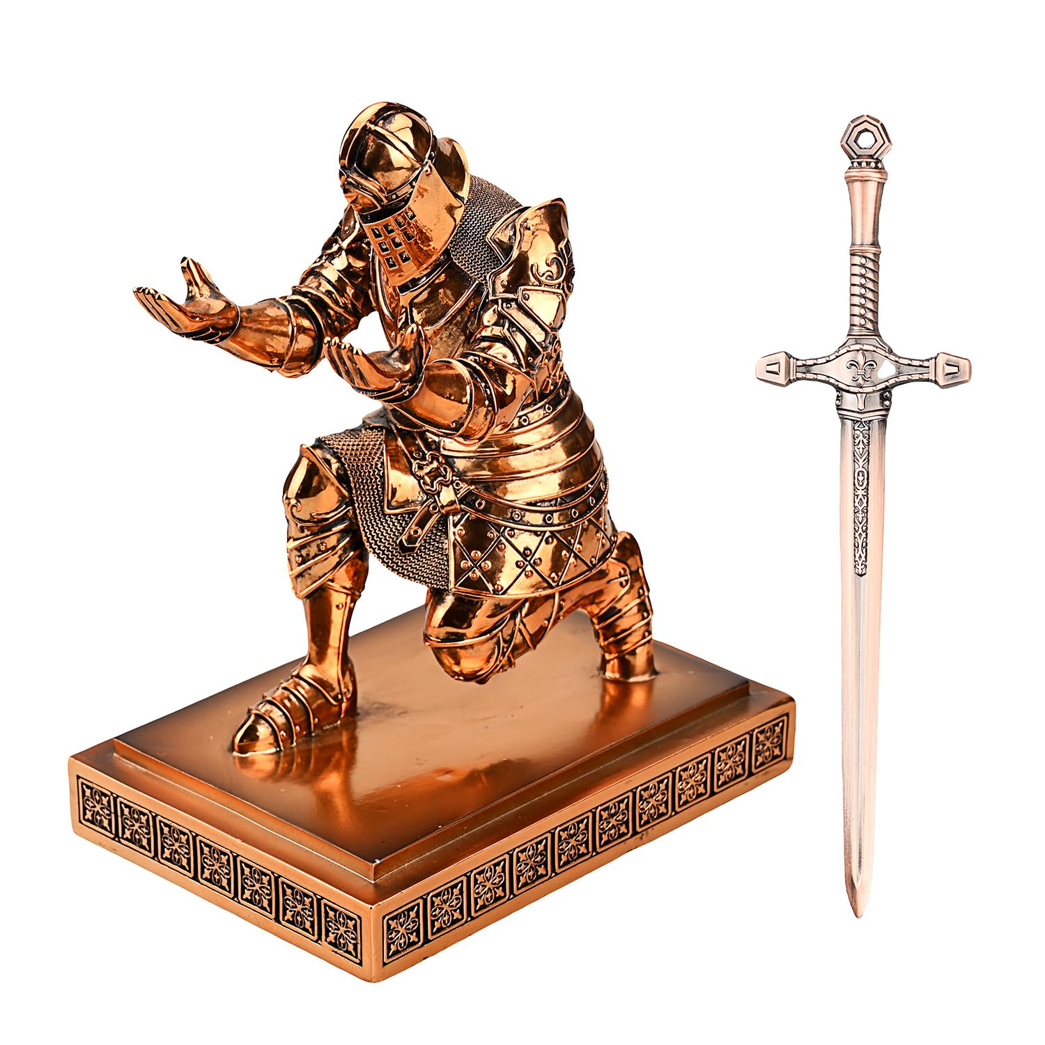 HDMbigmi King's Guard Knight Pen Holder Pen Stand Desk Organizers and Accessories Resin Pencil Holder as Gift for Office and Home (Copper(Plating)) — image 1