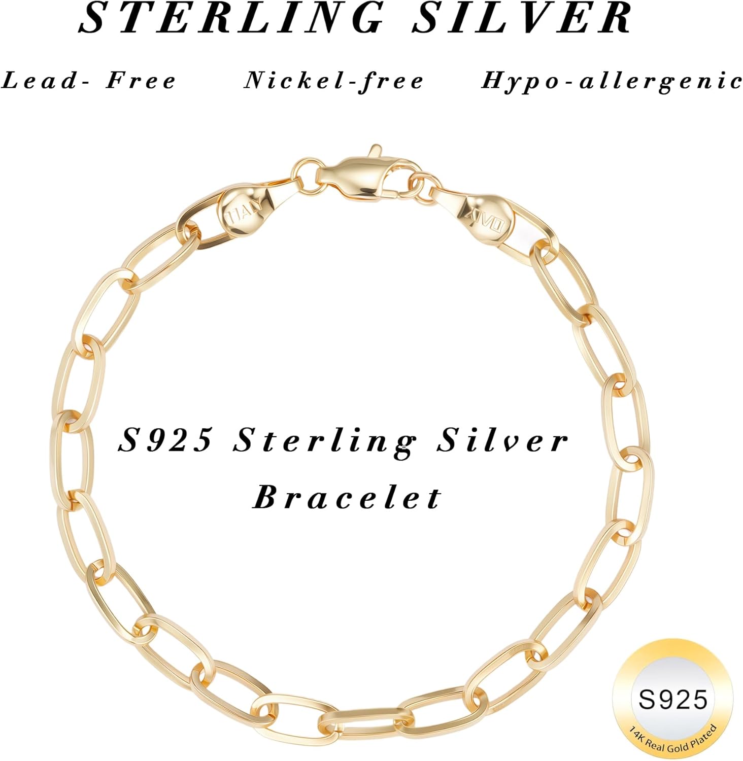 S925 Sterling Silver Paperclip Chain Bracelets for Women - Sterling Silver Paperclip Chain Bracelet Handmade Jewelry Gold Bracelets for Women 6.5/7/7.5/8 Inch - Image 4