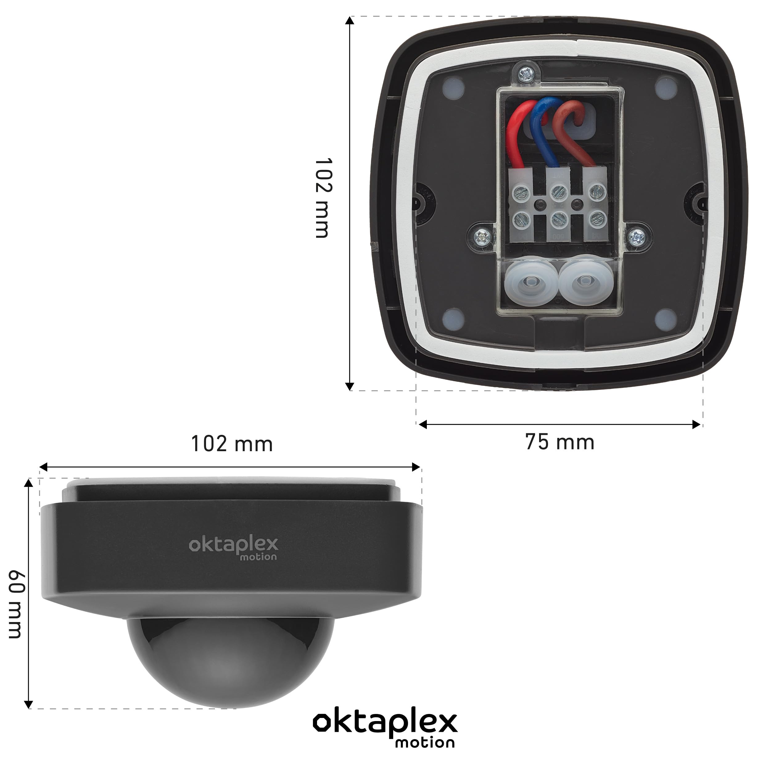 Oktaplex - Juego de 2 detectores de movimiento Tim (360 grados, sensor de infrarrojos, incluye mando a distancia, IP65, 230 V), color antracita