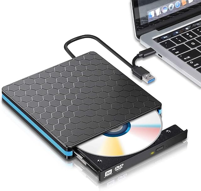 External CD DVD Drive with 2 in 1 USB 3.0 and Type-C CD writer /RW DVD ROM Ultra-Slim Portable External DVD Recorder Player Reader for PC laptop WIN98/XP/7/8/10/ VISTA / Mac OS 8.6 or above