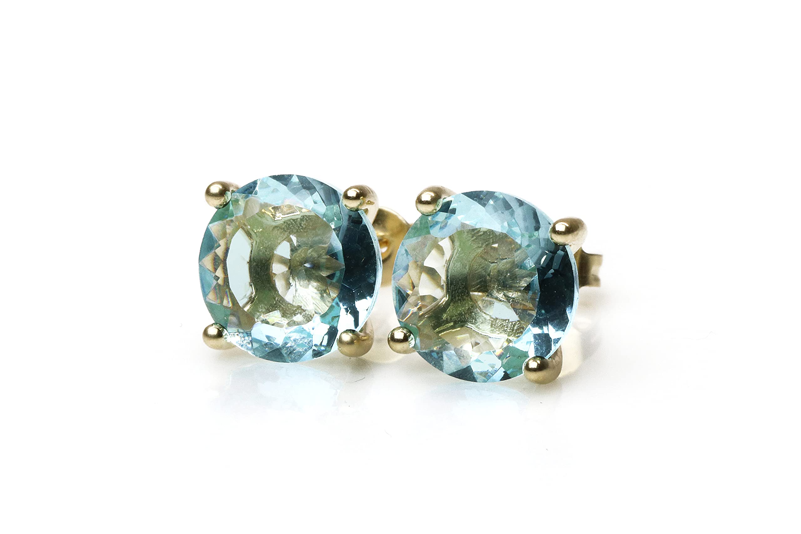Boucles d'Oreilles Topaze Bleue Anemone - Clou d'Oreille Rond Pierre de Naissance, Mode, Boucles d'Oreilles Pierres Gemmes - Cadeaux pour Femmes - Bijoux Faits à la Main Personnalisables