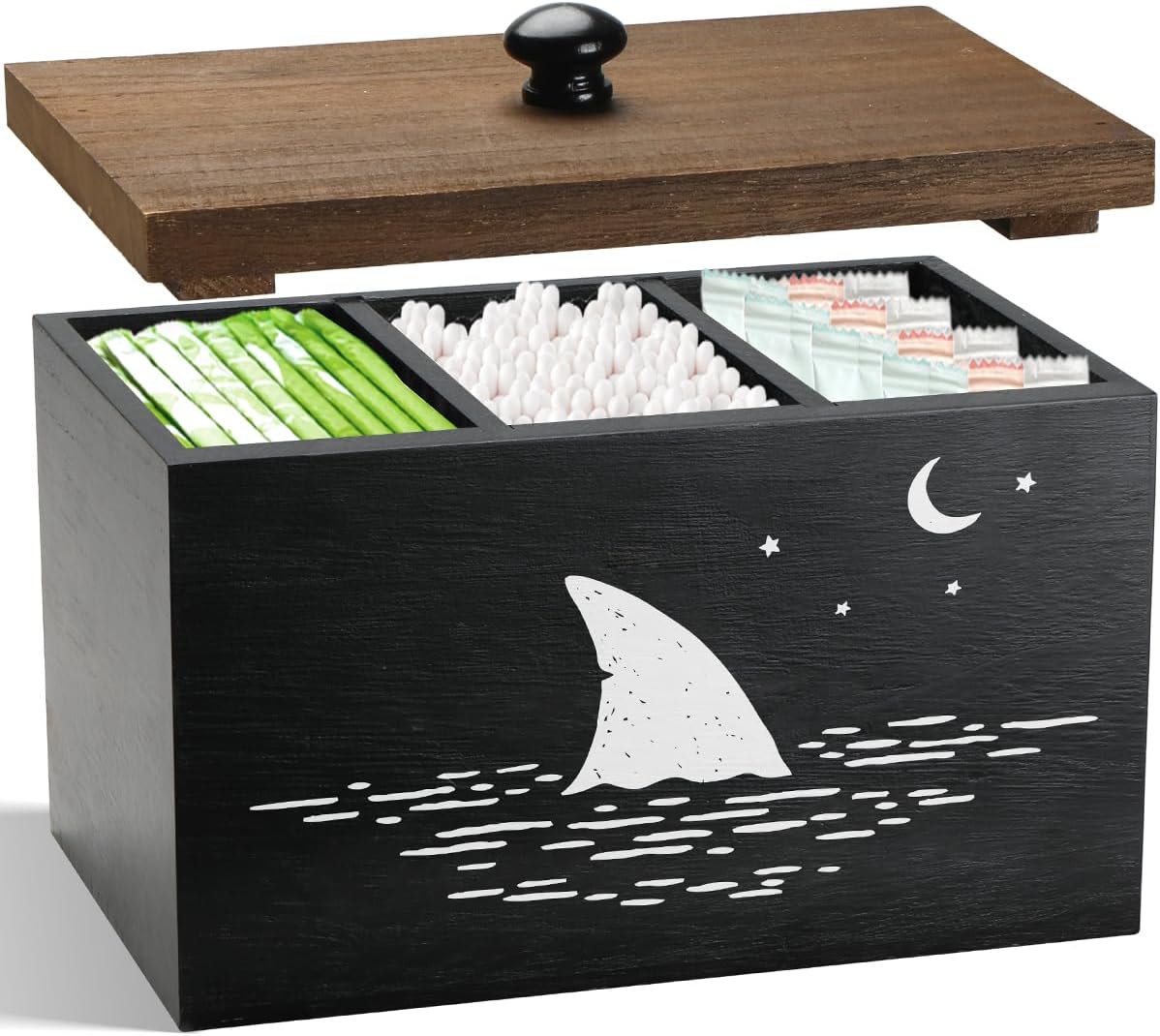 Tampon Holder for Bathroom,Black Feminine Product Organizer,Girl Stuff Box for Bathroom,Pad and Tampon Organizer for Bathroom,Pad Holder for Bathroom,Shark Week Bathroom Organizer,Bathroom Accessories